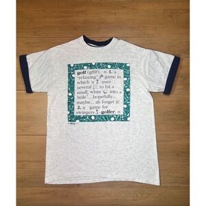 Vintage Belton Golf Humor Graphic T Shirt Mens Lg White Navy Ringer Made‎ in USA
